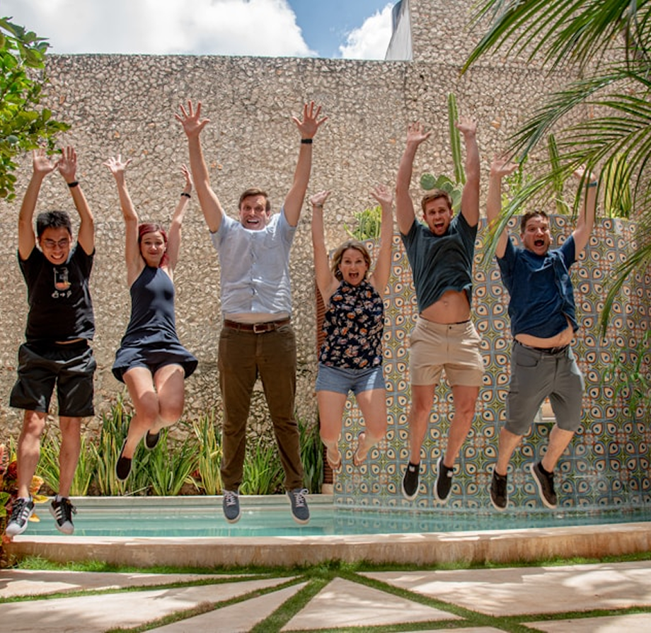 Retreat participants jumping